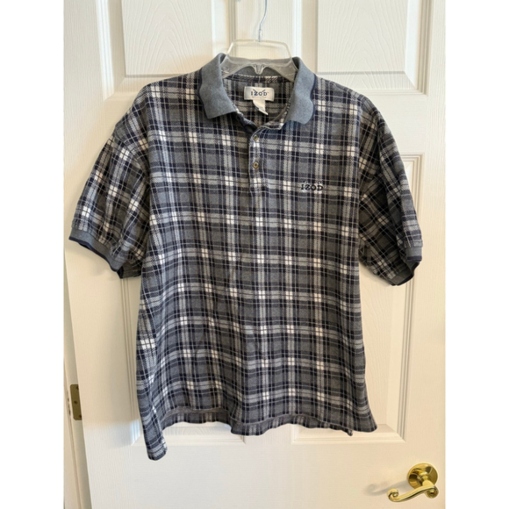 Vintage IZOD Plaid Golf Shirt 100% Cotton Large